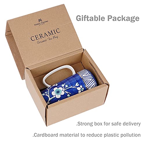 Taimei Teatime Ceramic Tea Cup with Infuser and Lid, 17oz Large