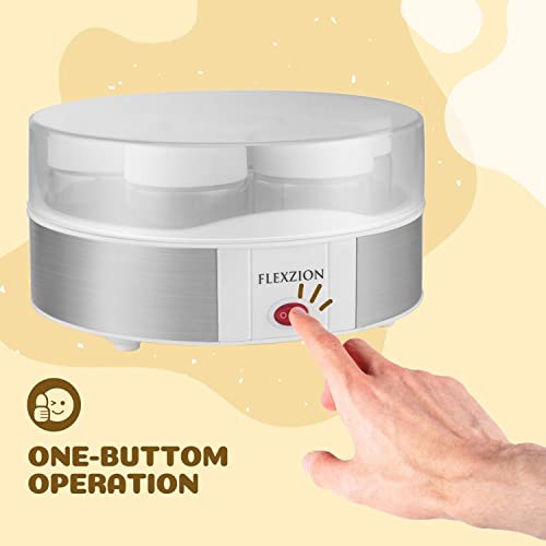 Flexzion Yogurt Maker Machine, Greek Yogurt Maker with Glass Jars Container, Set of 7