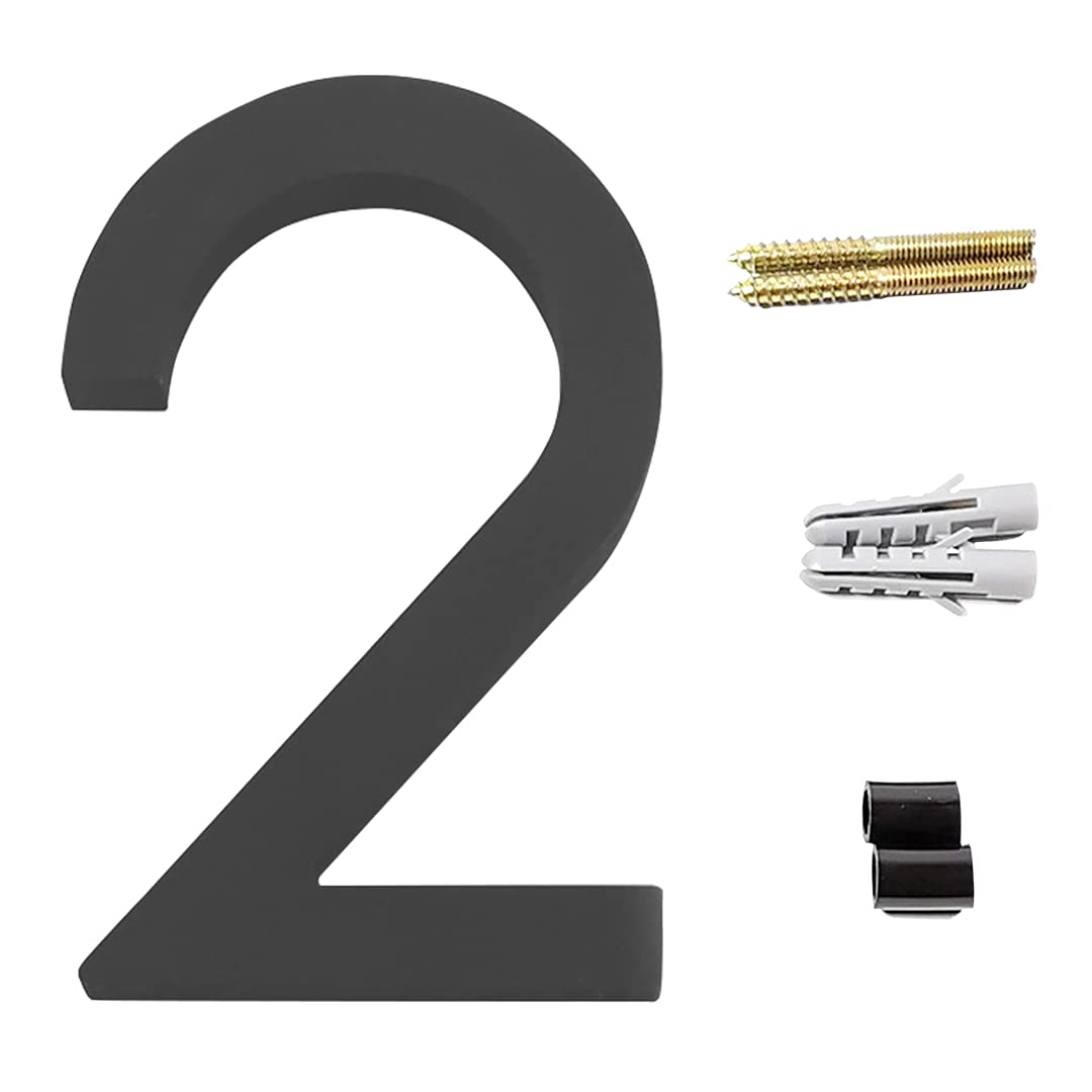 Zayookey Floating House Numbers Modern Door Adress Numbers 4.72 Inch Black Street Numbers for Mailbox Yard Home Wall Door Garage Gate with Nail Kit (Door Number 2)