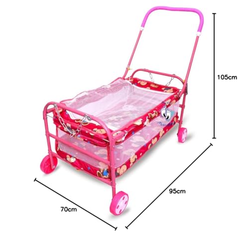 AVANI METROBUZZ Baby Cradle Mosquito Net Jhula Palna Stroller Infant & Toddler Beds Born Baby 1-2 Years Babies-Newborn Baby Cotton Baby Sleep Baby Bedding Cradle with Wheels AM1 (Pink) 3