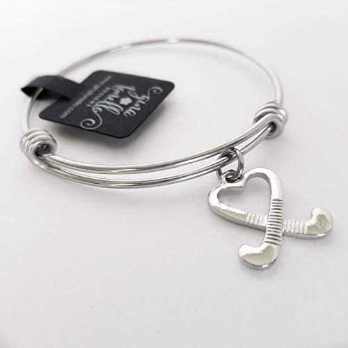 Field Hockey Sticks Charm Bracelet Silver Bangle Team Jewelry - Thumbnail 2