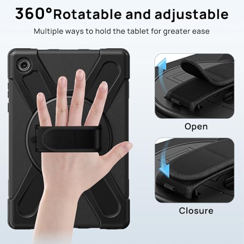 Gerutek Anti-Drop Case for Samsung Galaxy Tab A11 Plus 11" 2025, (SM-X230/X235/X236B), Rugged Case with Rotating Stand, Hand/Shoulder Strap, Pen, Galaxy Tab A11+ Plus Case, Black