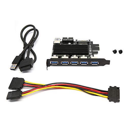 USB 3.0 PCIe Expansion Card, 5 Port USB 3.0 (5Gps) PCI Express Expansion Card Adapter with 15-Pin SATA Power Connector and 19-Pin USB 3.0 Cable for PC No Driver Needed, Plug & Play