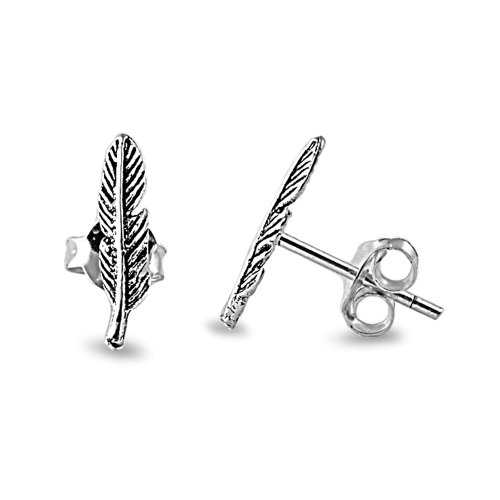Sterling Silver Feather Mini Stud Earrings