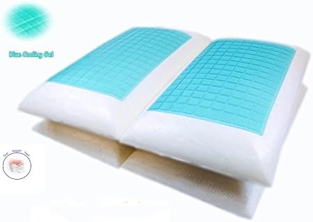 4 Quantity Value Pack - Queen Size Luxurious Comfort High Technology Blue Cooling Gel Solid Memory Foam Bed Pillows With White Soft Cover Cases