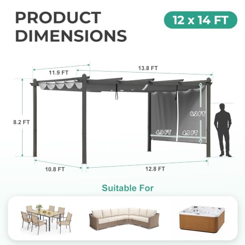 BPS 12x14 Aluminum Pergola Review: Retractable Canopy & Roller Shade for Patios image 19