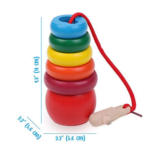 Boxiki kids Wooden Stacking Ring Toy Stack and Learn with This Toddler Stackable Toys