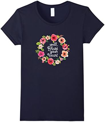 Women's Well Bless Your Heart Watercolor Flowers Tee Vision T-Shirt XL Navy
