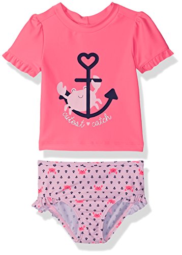 Simple Joys by Carter's Girls' Toddler 2-Piece Rashguard Set, Pink/Navy Stripe, 3T