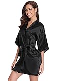 Women's Kimono Robes Satin Pure Colour Short Style with Oblique V-Neck Robe