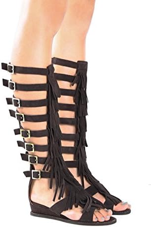 Jeffrey Campbell PAMPA Black Suede Fringe Mykonos Gladiator Sandal