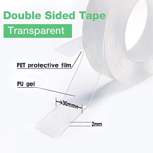 Nano Double Sided Tape, Multipurpose Magic Adhesive Tape Traceless Washable, Heavey Duty Strong Sticky Mounting Tape Gel Poster Tape for Paste Items Office & Household