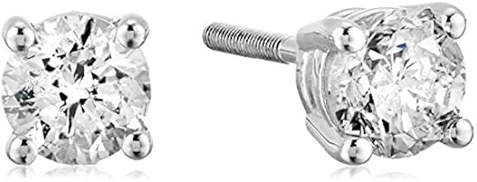 1/2 cttw 14k White Gold Diamond Earrings with Screw Backs (J-K Color, I2-I3 Clarity)