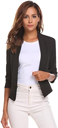 SE MIU Womens Casual Long Sleeve Work Office Open Front Blazer Black L