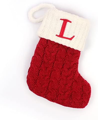 Stockings & Holders - Christmas Stockings with Initials, 7.1 Inches Small Embroidered Letter Knit Red White Christmas Stocking for Family Holiday Decorations and Xmas Tree Fireplace (L)