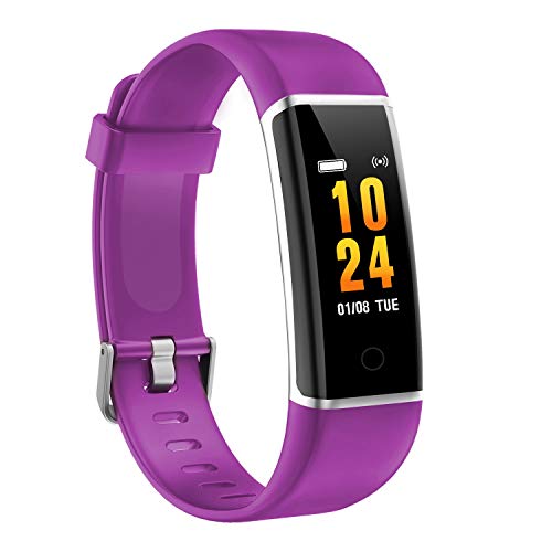 moreFit Fitness Tracker, Solo Waterproof Exercise Watch Active Sleep Alarm Monitors Pedometers for Walking, Steps Miles Calories GPS Counter, Smart Wristband Bracelet for Women Kids Men (Purple)