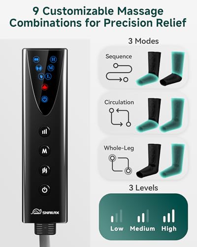 Snailax Leg Massager with Heat & Compression, 3 Modes and 3 Intensities and Manual Control, Gift
