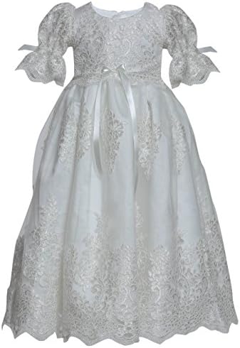 Caremour Baby Girls' Baptism Alencon Lace Gown