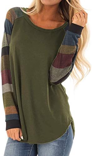 Women's Casual Long Sleeve Tops Shirts Round Neck Stripe Blouses