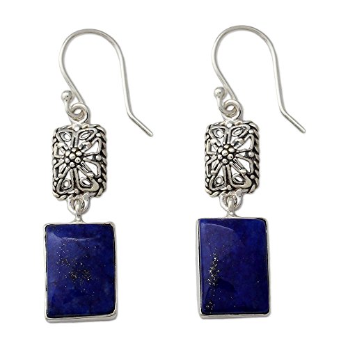 NOVICA Lapis Lazuli .925 Sterling Silver Dangle Hook Earrings 'Royal Galaxy'