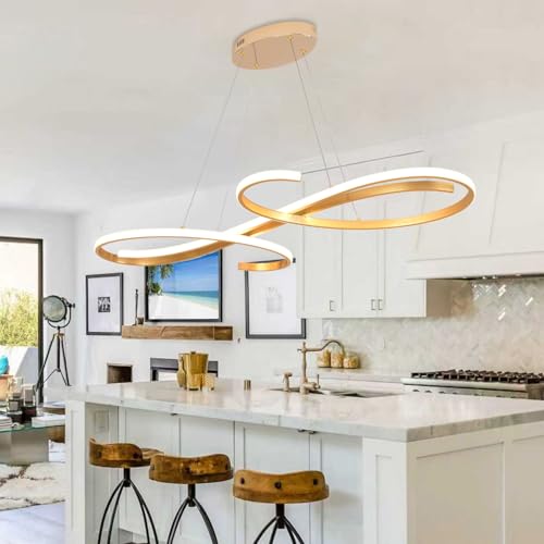 Gold LED Pendant Lamp for Dining Table, Modern Dimmable Dining Table Lamp, 100 cm Long LED Pendant Lamp, Modern Pendant Lamp with Remote Control, Adjustable Height