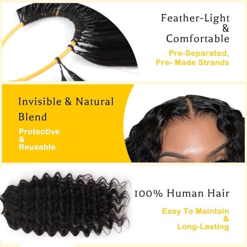 50g/1Pack Miracle Knots Crochet Human Hair, 16 Inch Crochet Human Hair Deep Wave Pre-Separated Invisible Feather Crochet Braids Natural Hair for Black Women (#NA, Deep Wave, 16 Inches)