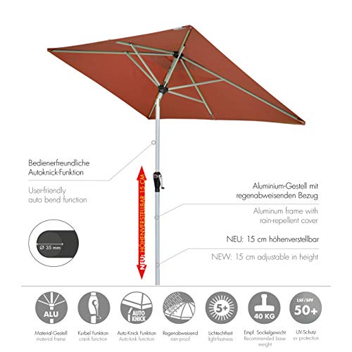 Doppler ACTIVE Auto Tilt 210x140 - Kurbel Sonnenschirm ideal für den Balkon - Regenabweisend - Knickbar - ca. 210x140 cm - Terracotta – Bild 3