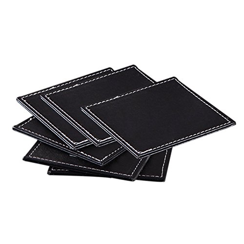Kaimao Set of 6 Modern Waterproof PU Leather Square Coasters Table Mats