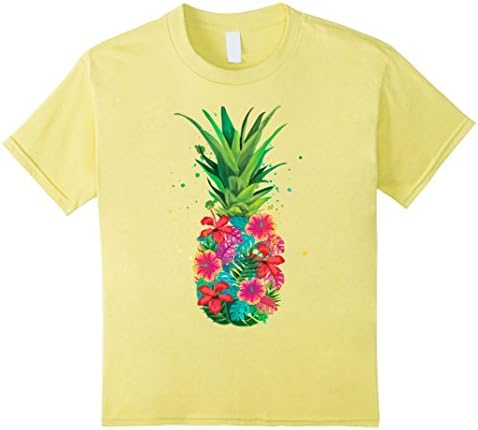Kids Pineapple Flowers Aloha Hawaii - Vintage Hawaiian Shirt Tee 4 Lemon