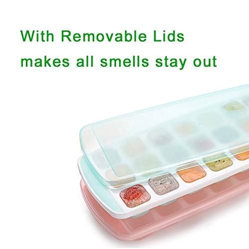 3 PACK Ice Cube Trays with Lids Easy-release Silicone Square Mold with Cover Baby Food BPA Free (1 inch Cube)