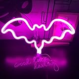 Fiee Pink Bat Shaped Neon Signs,Led Safety Halloween Art Wall Decoration Lights Neon Lights Night Table Lamp with Battery Powered/USB for Kids Gift,Baby Room,Wedding,Home (Bat-Pink)