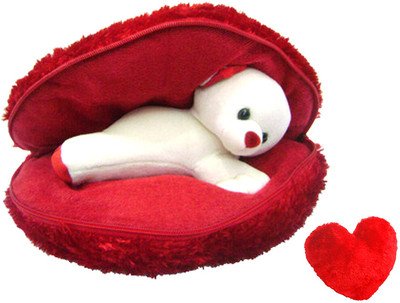 Saugat Traders Plush Soft Teddy in Red Heart Cushion, 36 cm