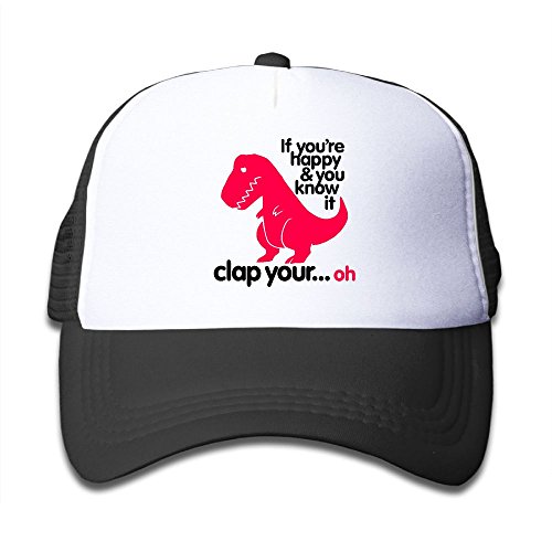 If You're Happy And You Know It Clap Your Hands Dinosaur Mesh Hat Trucker Style Outdoor Sports Baseball Cap With Adjustable Snapback Strap For Kid's Black One Size