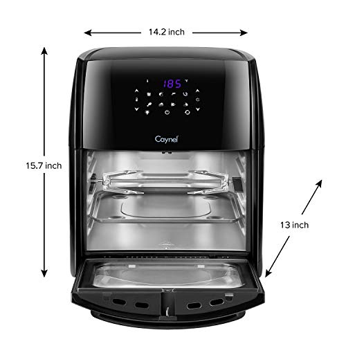 Caynel 12.5 Quart Digital Air Fryer with Rotisserie, Dehydrator, Convection Oven, 8 Presets to Air Fry, Roast, Dehydrate, Bake & More, Glass Viewing Window, Accessory Kit and Recipe Book Included, Large Capacity, 1700W