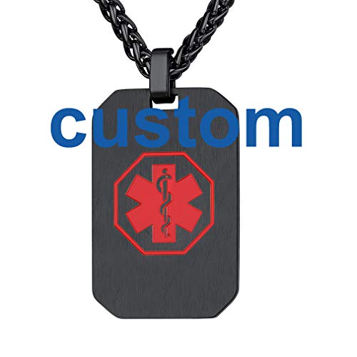 Supcare Tag Necklace Pendant Medical Alert ID Jewelry Stainless Steel for Women/Men/Children, Medical Emergency Identification Dog Tag Necklace Jewelry