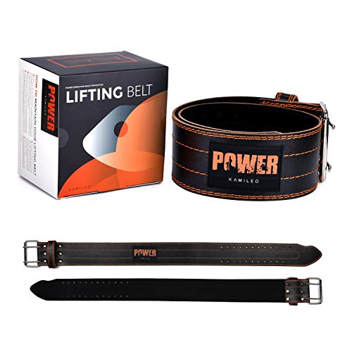 Kamileo Lifting Belt, Weight Lifting Leather Belt with Prong Buckle for Men and Women, Stabilizing Lower Back Support for Powerlifting Squat Deadlifting - Thumbnail 3
