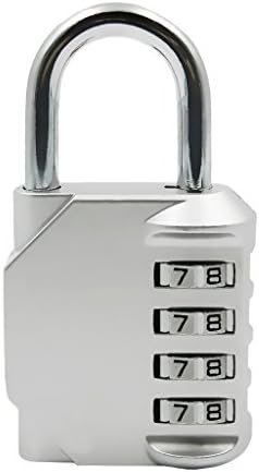 Tasoll 4 Digital Combination Locks Luggage padlock Resettable Security Number Code Lock for Travel Suitcases Bagage School Gym Lockers Toolbox Mailbox Case Door Filing Cabinets Storage 1 Pcs Silver