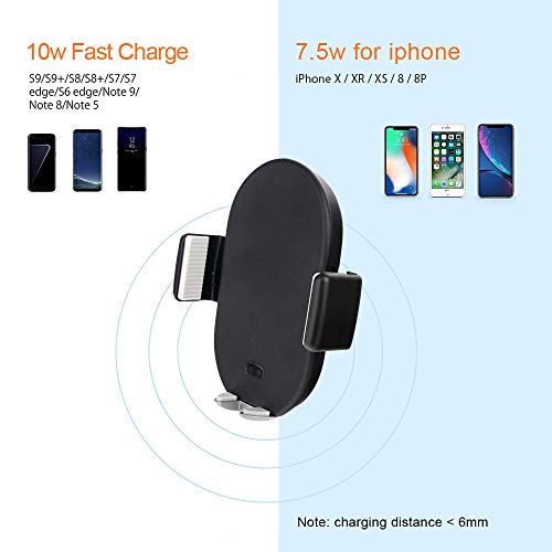 Wireless Car Charger Mount, NPET Automatic Clamping Car Mount, 10w/7.5w Qi Wireless Fast Charging Dashboard Air Vent Phone Holder