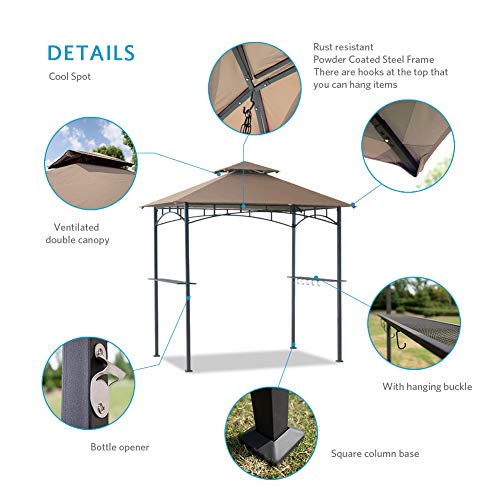 Coastshade 5'x8' Grill Gazebo Canopy Tent, Polyester Double Teir Soft Top Cover with LED Light, UV Resistant and Waterproof Fabric, for Patio and Outdoor Living BBQ Shelter (5x8, Khaki) - Thumbnail 3