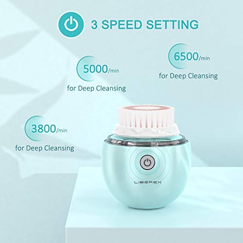 Liberex Sonic Vibrating Facial Cleansing Brush 3 Brush Heads with 3 Modes, Waterproof, Smart