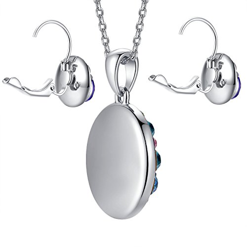 [Presented by Miss New York] Leafael "Ocean Bubble" Made with Swarovski Crystals Multi-stone Blue Purple Round Pendant Necklace Earrings Jewelry Set, Silver-tone, 18" + 2", Nickel/Lead Free, Gift Box - Thumbnail 5