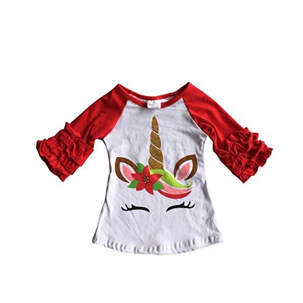 Baby Kids Girl Unicorn Thanksgiving Christmas Car Print Ruffle Polka Dot Cotton T-Shirt Top Outfits