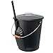 Ash Bucket for Fireplace with Shovel Tool, Large Capacity 6 Gallon Can with Lid and Wood Handle, Black Ash Bin w/ Shovel, Galvanized Ash Bin for Fireplace, Large Capacity Ash Container