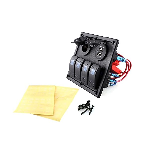 T-Tocas-Waterproof-Flush-Mount-4-Gang-Rocker-Switch-Panel-12V-Cigarette-Power-Socket-Double-USB-Ports-Intergrate-for-12v-24v-DC-RV-Auto-Boat-Yacht-Blue-LED-Indicator