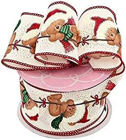 Bows & Ribbons - Christmas Teddy Bear Wired Ribbon - 2 1/2