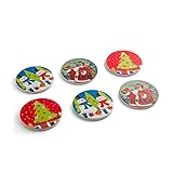Sunbright Coasters for Drinks, Christmas Tree Santa Snowman Decoration for Holiday Party, Bar, Gifts, Porcelain and Cork Bottom,Set of 6