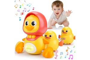 AUGTOY Baby Musical Duck Toy Set with 2 Baby Ducks Light Up Tummy Time Infant Newborn Toys 0-3-6 Months Crawling Moving Dancing Toys for Babies 6-12 12-18 Months Birthday Shower Gifts for 1 Year Old Boy Girl