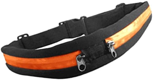 Waist Pack for Men or Women, with Two Expandable Pockets, Stores a Smartphone Up To 2.6 Inches Wide Plus Other Valuables; Adjustable From 28.5 to 49 Inches, Orange Zippers.