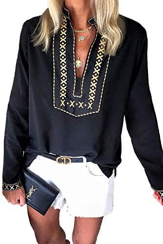 Chase Secret Womens Casual V Neck Shirt Boho Print Short Sleeve Tops Loose Blouse (S-XXL)