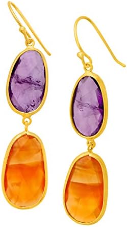 Piara 18 ct Amethyst &amp; Carnelian Drop Earrings in 18K Gold-Plated Sterling Silver